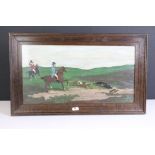 Oil on Board of Greyhound pursuing a hare, 22cm x 43cm, framed and glazed