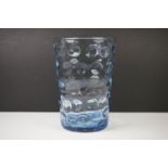 20th Century Pale Blue Studio Glass Vase of 'Dimpled' design, tapering cylindrical form, ground