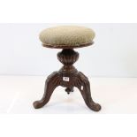 19th century Mahogany Adjustable Circular Piano Stool with button upholstered seat