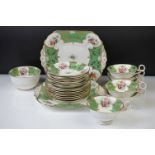 20th Century Fenton Bone China Green Ground Tea Ware, pattern no. 4568, to include 6 teacups, 7