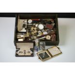 A box of mixed collectables to include watches, penknives, lighters, brooch, jewellery...etc.