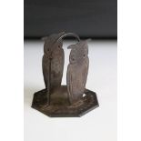 Arts & Crafts Style Metal Owl Form Letter Rack, stamped 'Goberg' to base. Measures 13.5cm tall