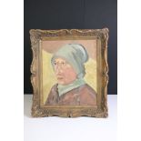 Oil on Board in Gilt Swept Frame, Portrait of a Dutch Peasant Woman, indistinctly signed, 28.5cm x