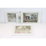 J. Gundry (20th century) Three Garden Scene prints, all signed lower right, largest 31cm x 52cm