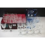 20th Century glassware, 38 pieces, to include a blue tinted lemonade set with jug and five