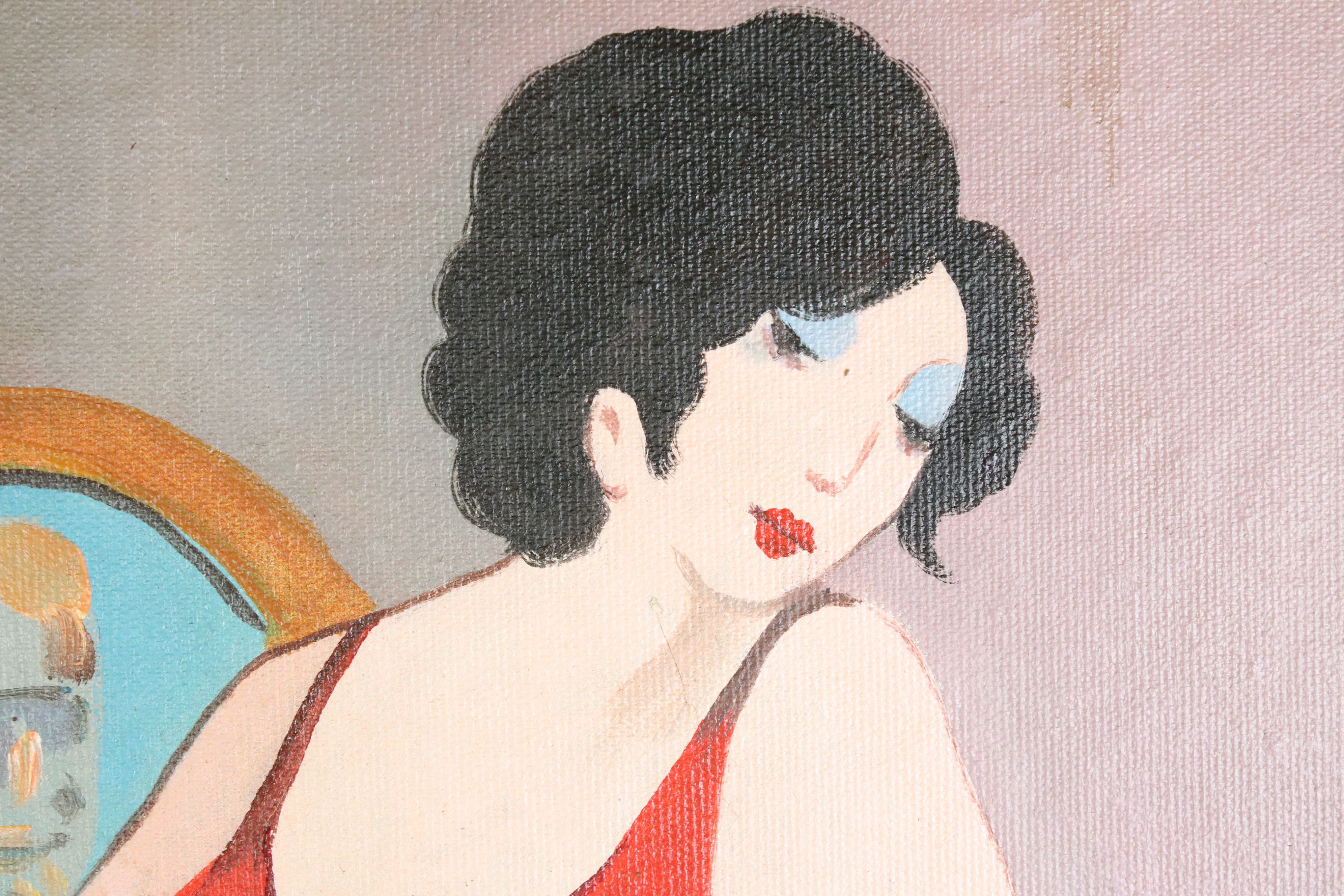 Studio Framed Oil Painting Portrait of a Lady of leisure, 58cm x 50cm - Image 3 of 6