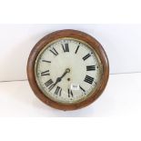 Early 20th century Oak Cased Circular Station / School Clock with fusee movement, 39cm diameter