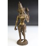 Tibetan Cast Bronze Statue of a Hindu Goddess Tara, in a standing pose, 40.5cm high