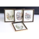 Four Small 19th Century Oval Watercolours, two depicting Stately Homes by a Lake and two Figures