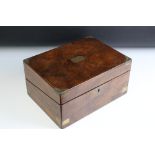 19th century Brass Bound Walnut Writing Slope Box, the hinged lid opening to a fitted interior