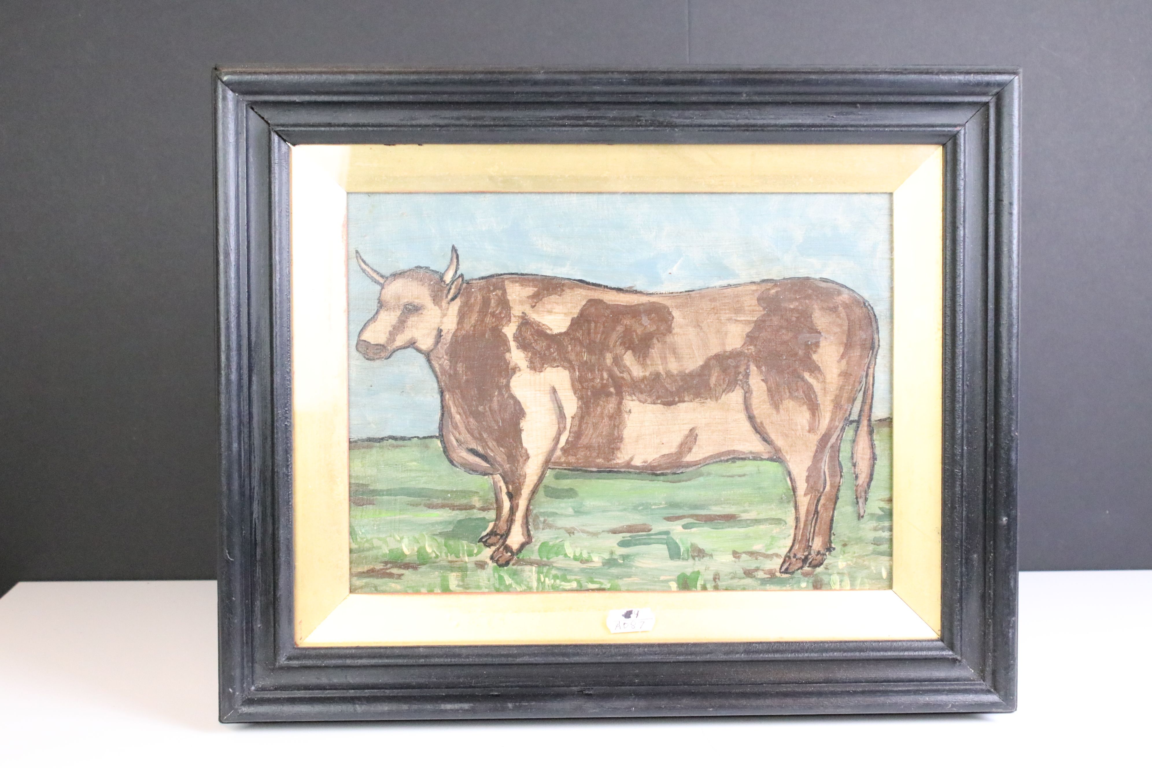 Oil Painting of a Prize Bull, 22cm x 29cm, framed and glazed