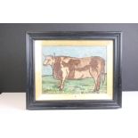 Oil Painting of a Prize Bull, 22cm x 29cm, framed and glazed