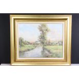 FG Trott (born 1897) Oil on Canvas Country River Landscape near Warminster, Wiltshire, 35.5cm x 45.