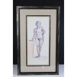 1967 Pen and Wash, Portrait of a Nude Female in a pose, signed with monogram and dated, 44cm x 19cm