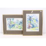 Eve Chantler (20th century) Pair of Watercolours of the Gardens of a French Chateau, signed lower
