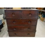 19th century Campaign Chest of Two Short over Three Long Drawers, in two sections, each drawer