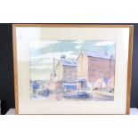 C W Farley (Contemporary) Watercolour of Gloucester Docks, label to verso, 36cm x 50cm, framed and