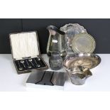 A small collection of silver and silver plated items to include a cased set of hallmarked sterling