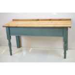 Rustic Pine Serving Table, the distressed painted base with turned front legs , 150cm long x 58cm