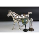 Aluminium Trench Art World War One Moneybox, 18cm high together with White Metal Model of a Horse,