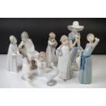 Nine Spanish porcelain figures to include 6 x Lladro examples (4538 Angel Praying, 5010 Prissy Girl,