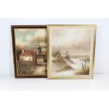 Two Mid century Oil Paintings on Canvas, one with seagulls over coast, signed 60cm x 49cm and the