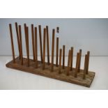 Rustic Pine Boot Rack with six long and four short pairs of spindles, 87cm long x 45cm high