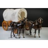 Pair of Beswick brown gloss horses with leather tack (printed marks to bases, 21.5cm high), together