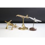 Three Metal Models of Airplanes including Brass Concorde, 19cm long