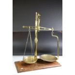 19th century Set of Brass Shop Counter Balance Scales stamped Bartlett & Son, Bristol, on a mahogany