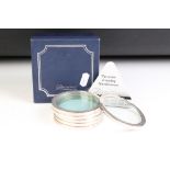 A set of six hallmarked 925 sterling silver mounted glass drinks coasters in original fitted display