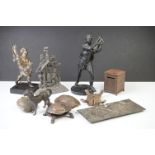 Mixed Lot of Metalware including Two Tortoise Bells (incomplete and in pieces), Bronze Figure of a