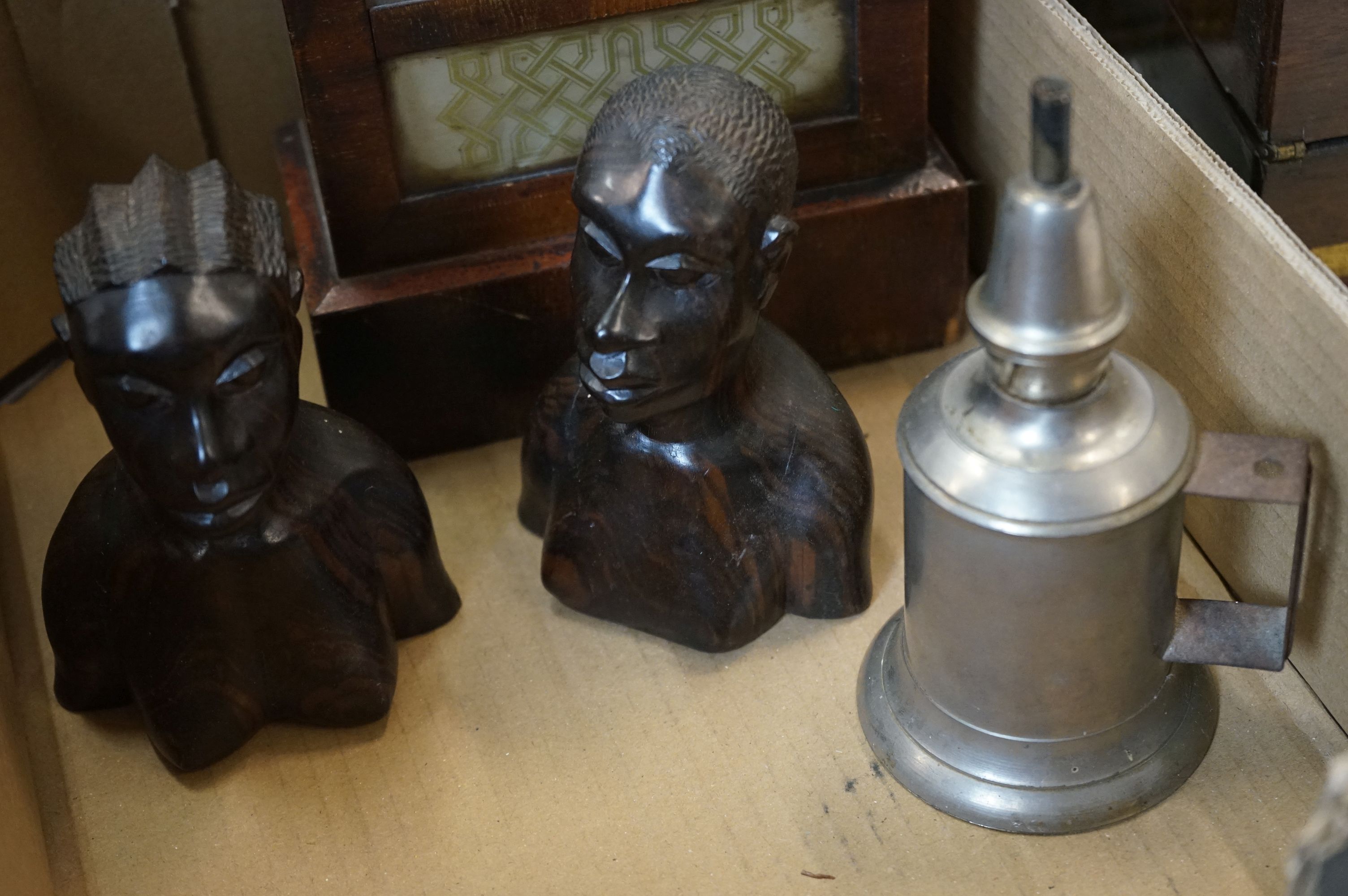 Mixed Lot including Tea Caddy, Writing Slope, Clock, 4 Brass Candlesticks, Elizabeth Arden Glass - Image 2 of 10