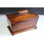 Regency Mahogany Tea Caddy of sarcophagus form, the hinged lid with two lidded compartments and