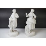 Pair of Late 19th / Early 20th Century Parian Ware figures, depicting a Regency couple enjoying a