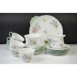 Shelley ' Wild Flowers ' pattern tea set for six, in green, pattern no. 13668, to include 6