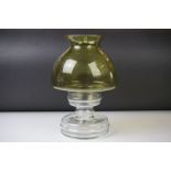 Riihimaen Lasi, Finland - A Green & Clear Glass Candle Holder and Shade, with original label,