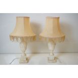 Pair of Marble Table Lamps in the form of Baluster Vases, with shades, 45cm high to top of light