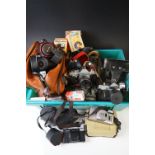 Cameras and Accessories - Cased Praktica LTL 3, Cased Zenit EM, Olympus Supertrip, Olympus superzoom