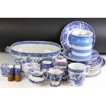 Extensive collection of mixed blue & white ceramics to include a TG Green Cornish Ware storage jar &