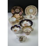 Five 19th century cups & saucers to include a Meissen cup & saucer hand painted with birds,