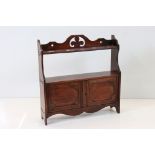 19th century Stained Wood Hanging Wall Shelf with two panel doors, 58cm long x 60cm high together