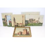 Rossi, Seven Oil Paintings on Canvas of European Castles, Churches, etc, all signed, one framed,