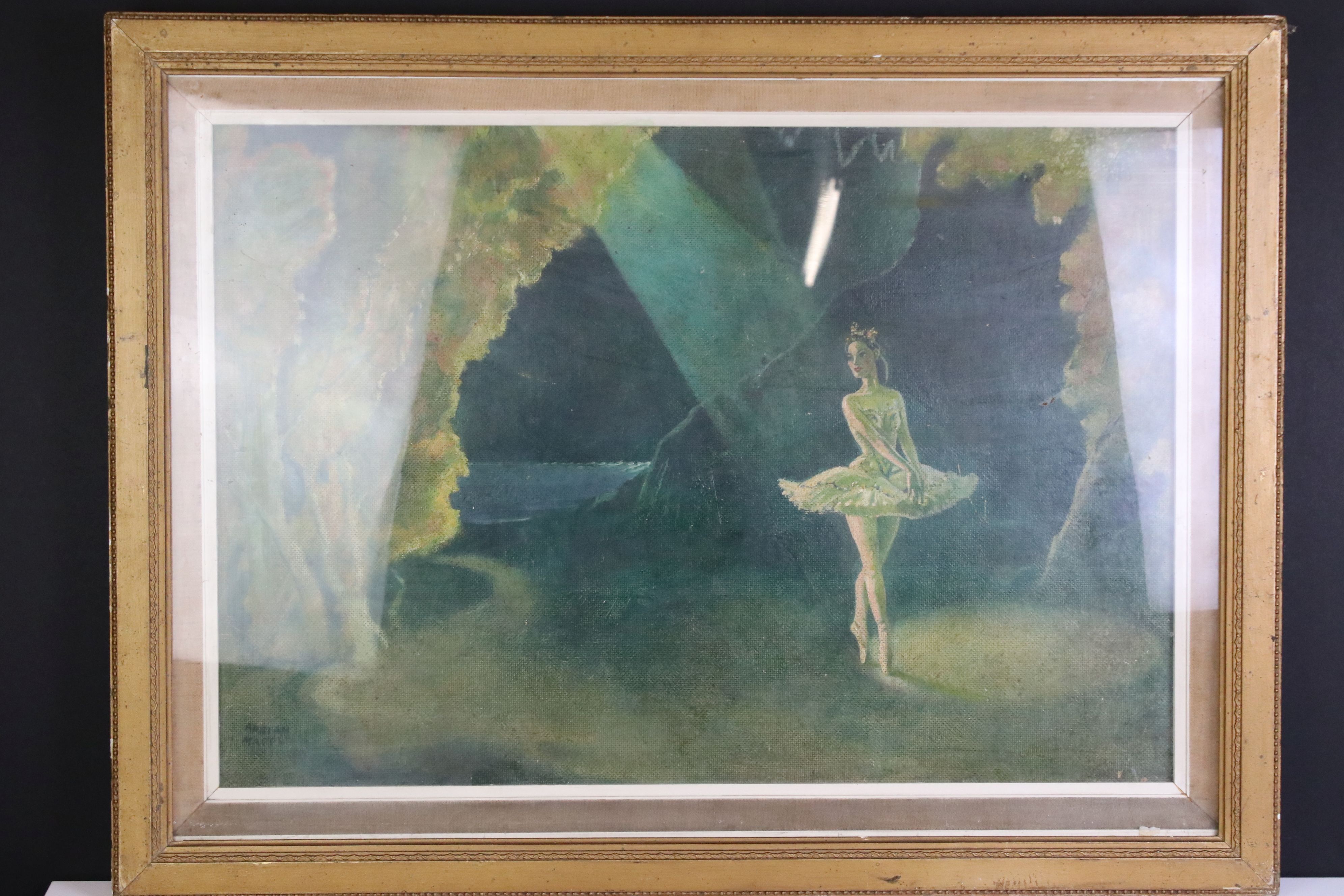 Oil on Board of a scene from the ballet Sleeping Beauty ' Aurora Dance ' indistinctly signed, 43cm x