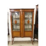 Sheraton Revival Mahogany Display Cabinet with string and floral swags inlay, the two glazed doors