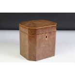 George III Burr Walnut and Boxwood Inlaid Octagonal Tea Caddy, the hinged lid opening to a single