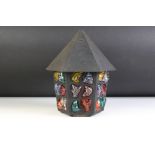 Peter Marsh style Wrought Iron Lantern with coloured glass chunks, 28cm high