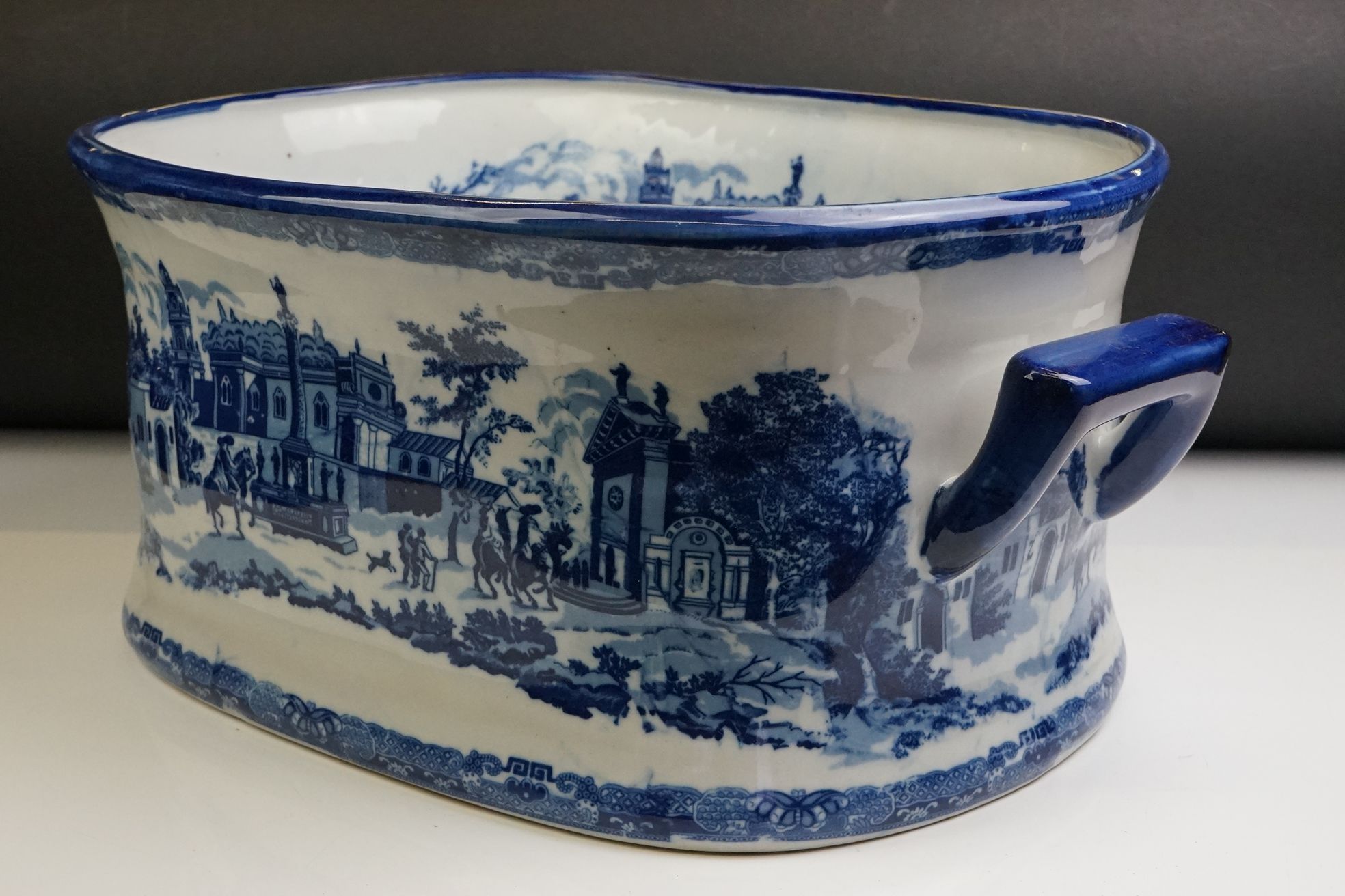 Blue & White Ironstone Foot Bath with typical transfer printed decoration, approximately 47cm wide - Image 4 of 10