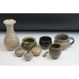 Katherine Pleydell-Bouverie (1895-1985) Eight items of Stoneware including a fluted vase 17cm