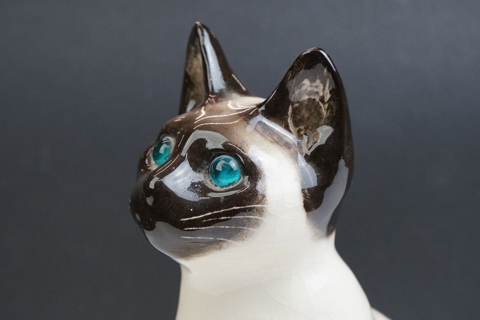 Winstanley pottery figure of a seated Siamese cat, with blue glass eyes, numbered 34, signed ' - Image 7 of 10